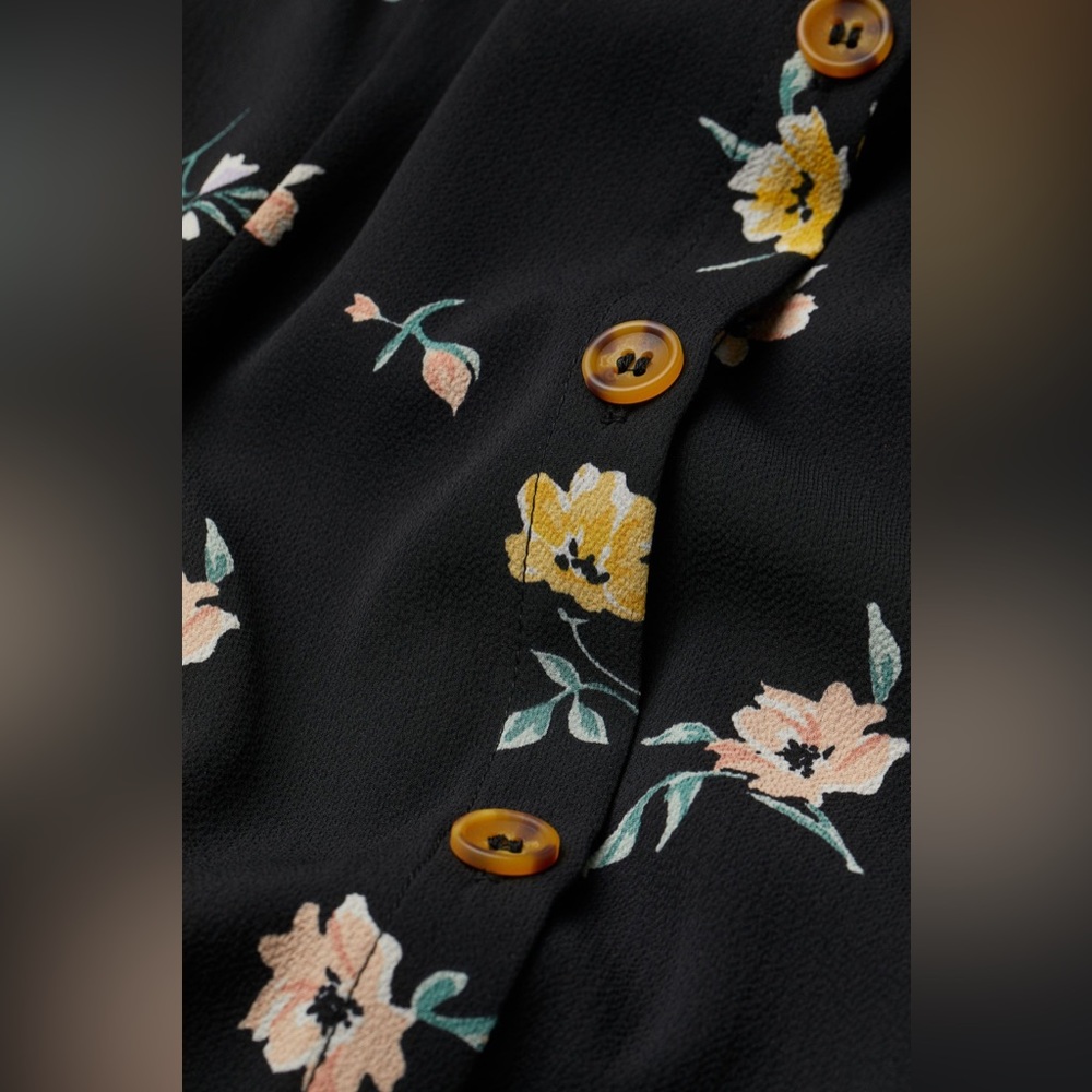 H&M Button Front Black Floral Midi Dress - Picture 2 of 9